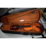 A modern Primavera student’s violin, with bow, in carry case.