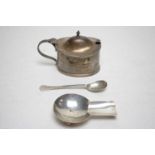 Victorian silver mustard pot and spoon and cigar rest