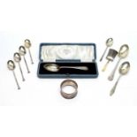 Silver items including a caddy spoon by William Pugh