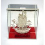 An Indian silver filigree style model of a ship