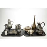 A selection of pewter, silver plated and other metal wares