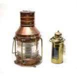 A 19th Century copper and brass ships lamp; ); together with a nautical brass oil lamp