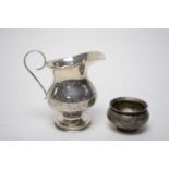 Engraved silver salt and engraved silver jug
