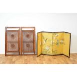 Two contemporary Japanese hardwood screens with a Chinese folding screen