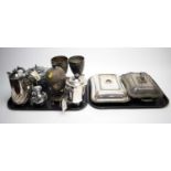 A selection of silver plated wares incl. entree dishes, egg cruet and other items