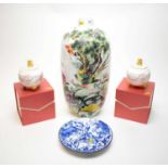 A Chinese floorstanding vase, decorated with tropical birds; and other items
