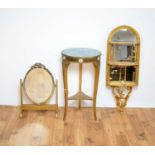 A Baroque style gold painted tiered mirror and other items