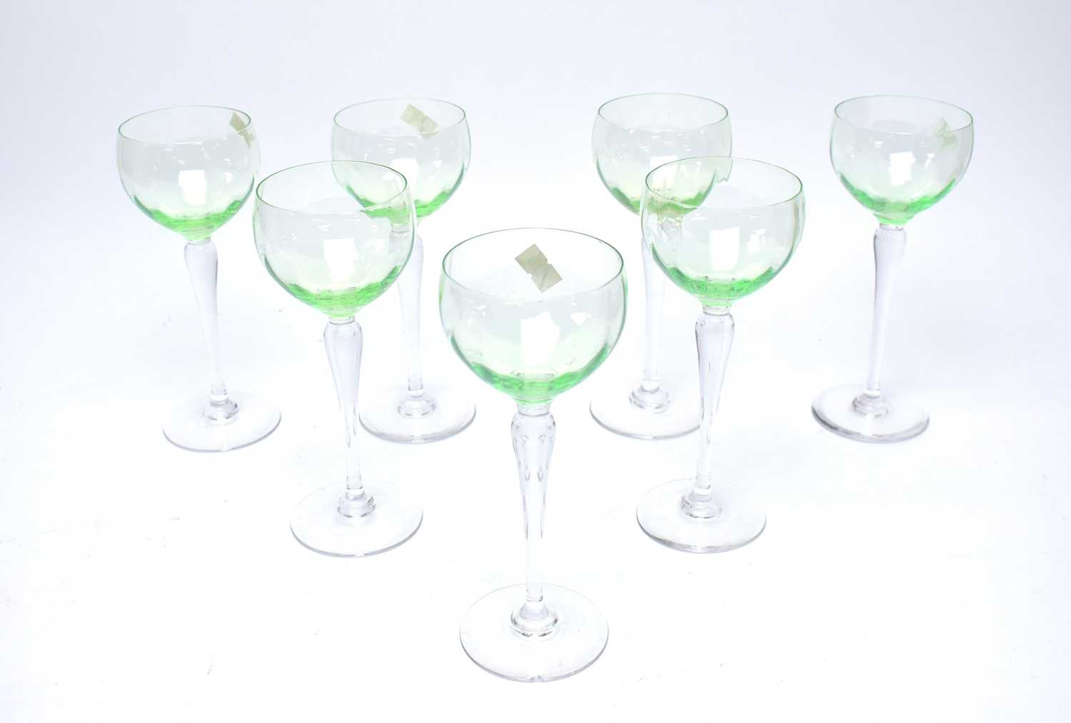 A set of six green and clear hock glasses; and other glassware - Image 3 of 4
