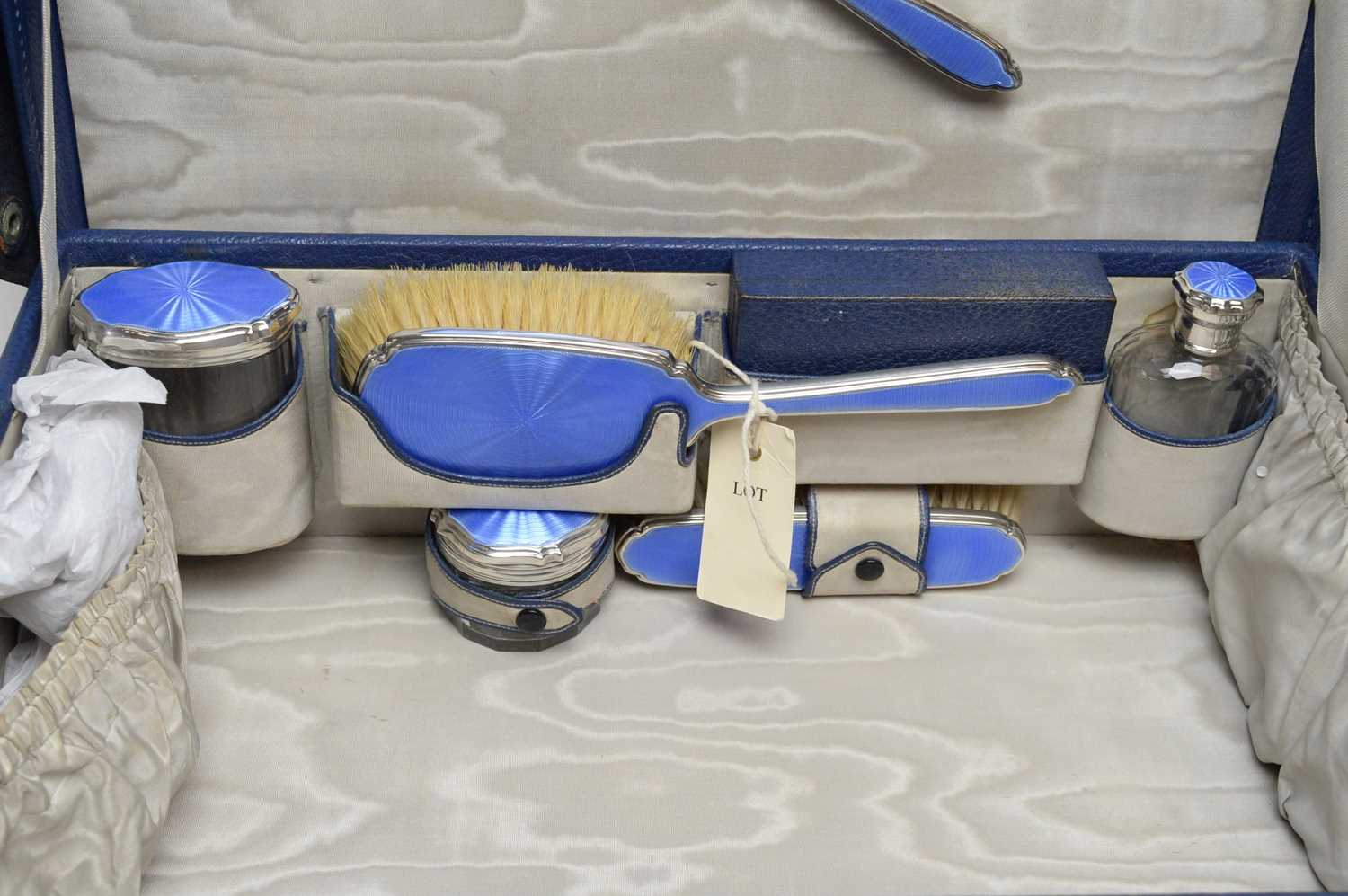 A Mappin & Webb Art Deco silver and enamel dressing table set. - Image 2 of 2