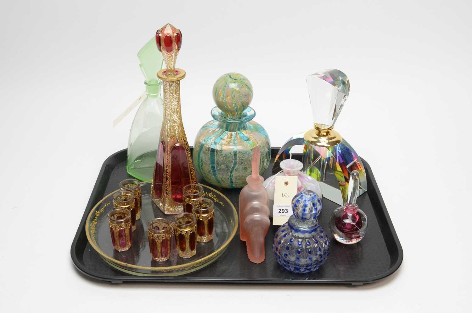 A selection of glass scent bottles and decanters
