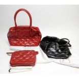 A Lulu Guinness quilted red leather handbag; together with two others