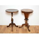 A Victorian mahogany and parquetry workbox/table and tripod table
