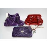 A Lulu Guinness quilted purple leather shoulder bag; and two others