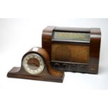 A Marconi 'Marconiphone' vintage radio; and a mantel clock