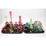 A selection of coloured and art glass ware