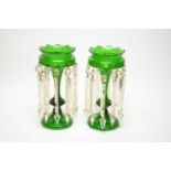 A pair of Victorian green glass lustres