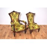 Two 19th Century Victorian ladies and gentlemen's easy chairs