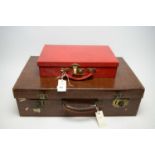 A vintage crocodile skin effect travel trunk; another; and a Chinese box