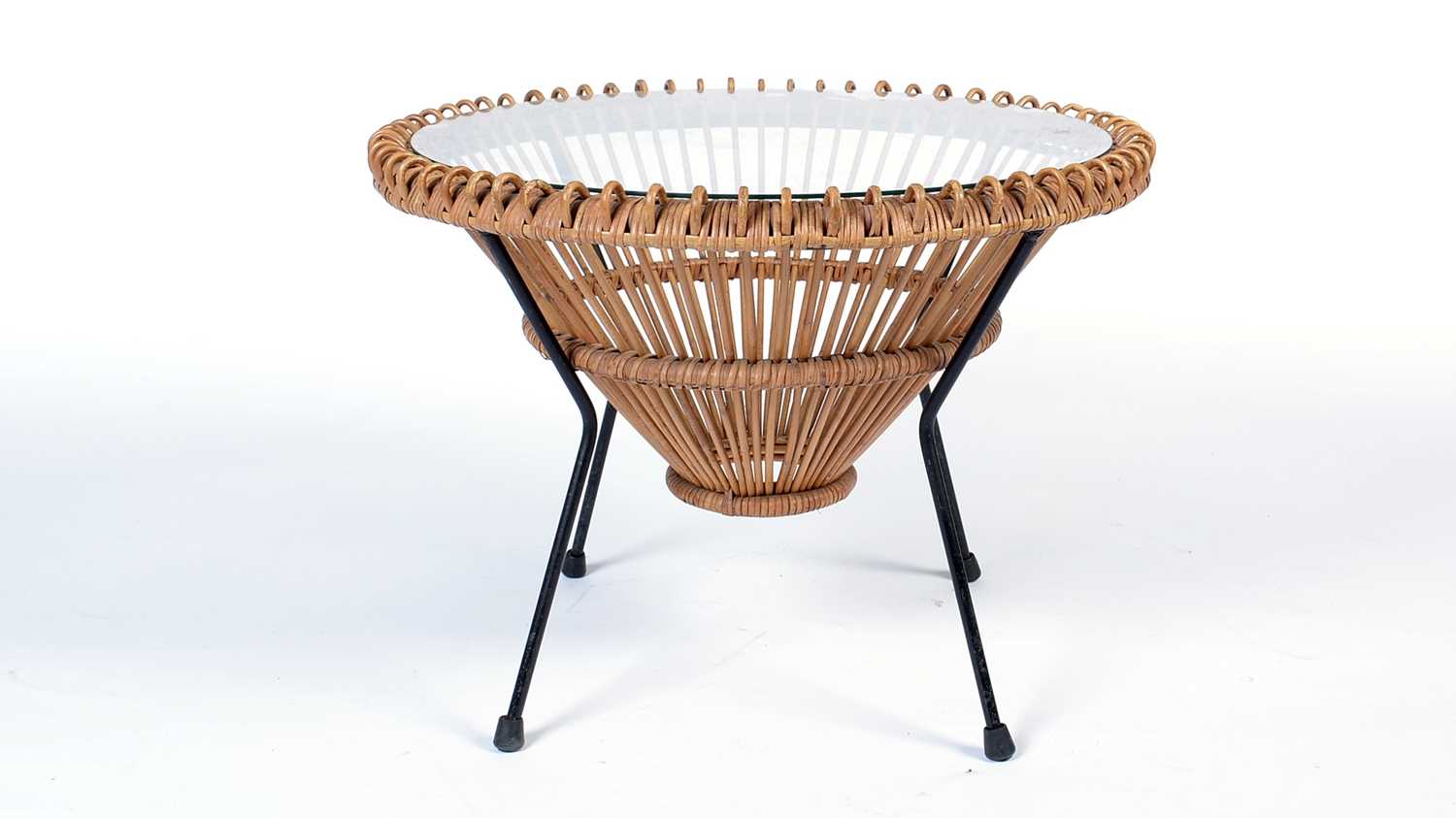 Franco Albini: a mid 20th Century rattan wrought metal coffee table.