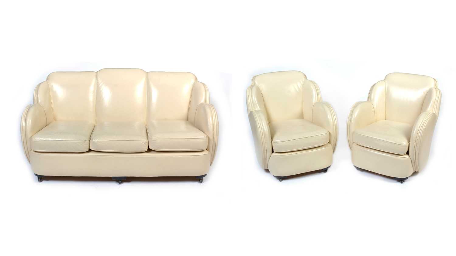 An Art Deco cream leather 'Cloud' suite.