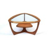 A mid Century teak and glass top coffee table.