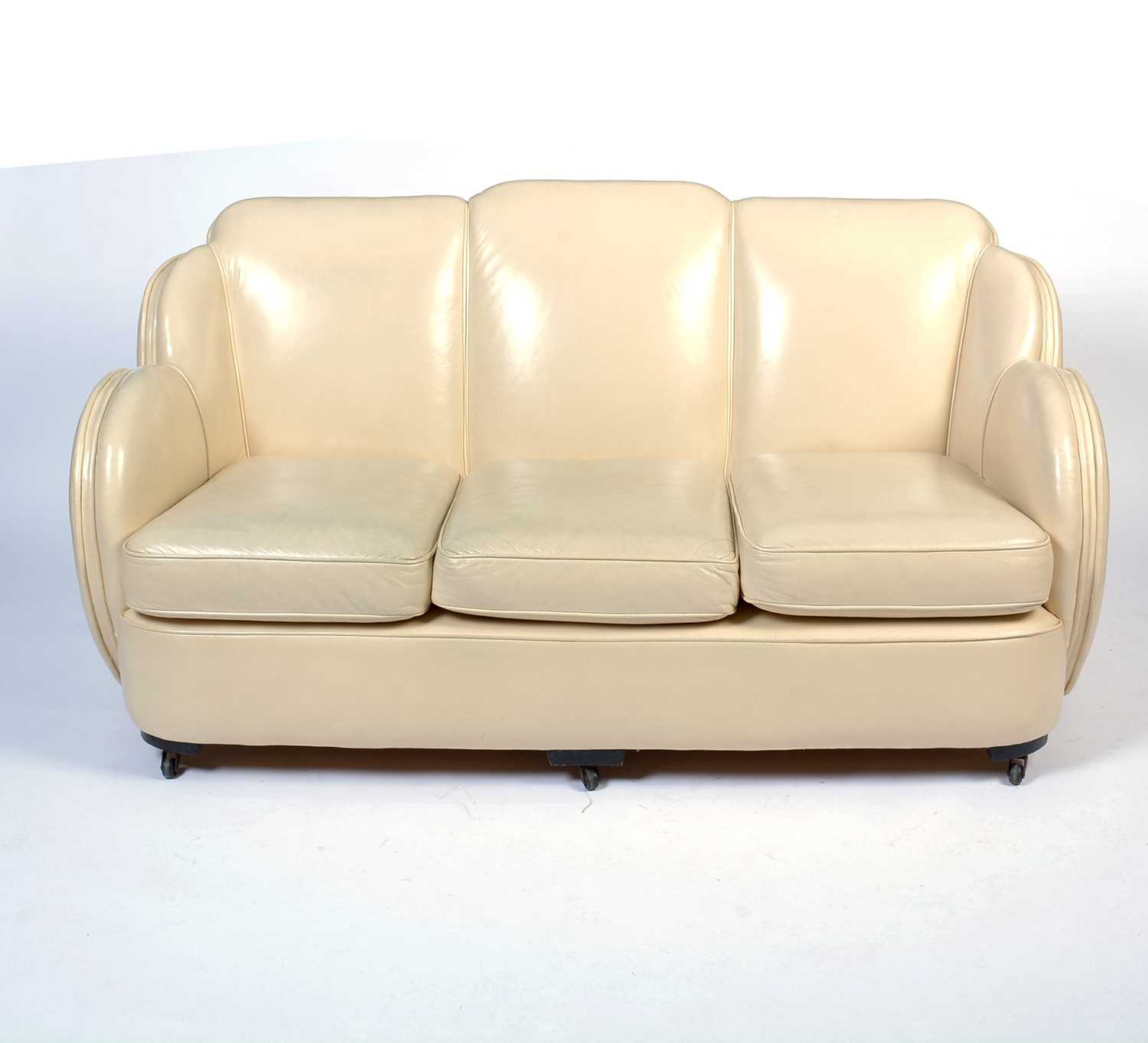 An Art Deco cream leather 'Cloud' suite. - Image 3 of 8