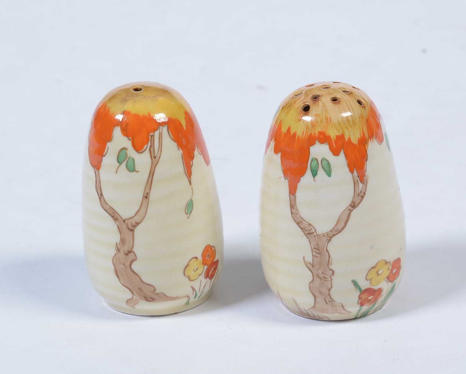 Pair Clarice Cliff Taormina salt and pepper - Image 3 of 3