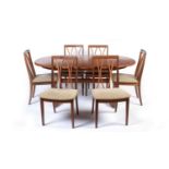 G-Plan: teak oval extending dining table; and six chairs.