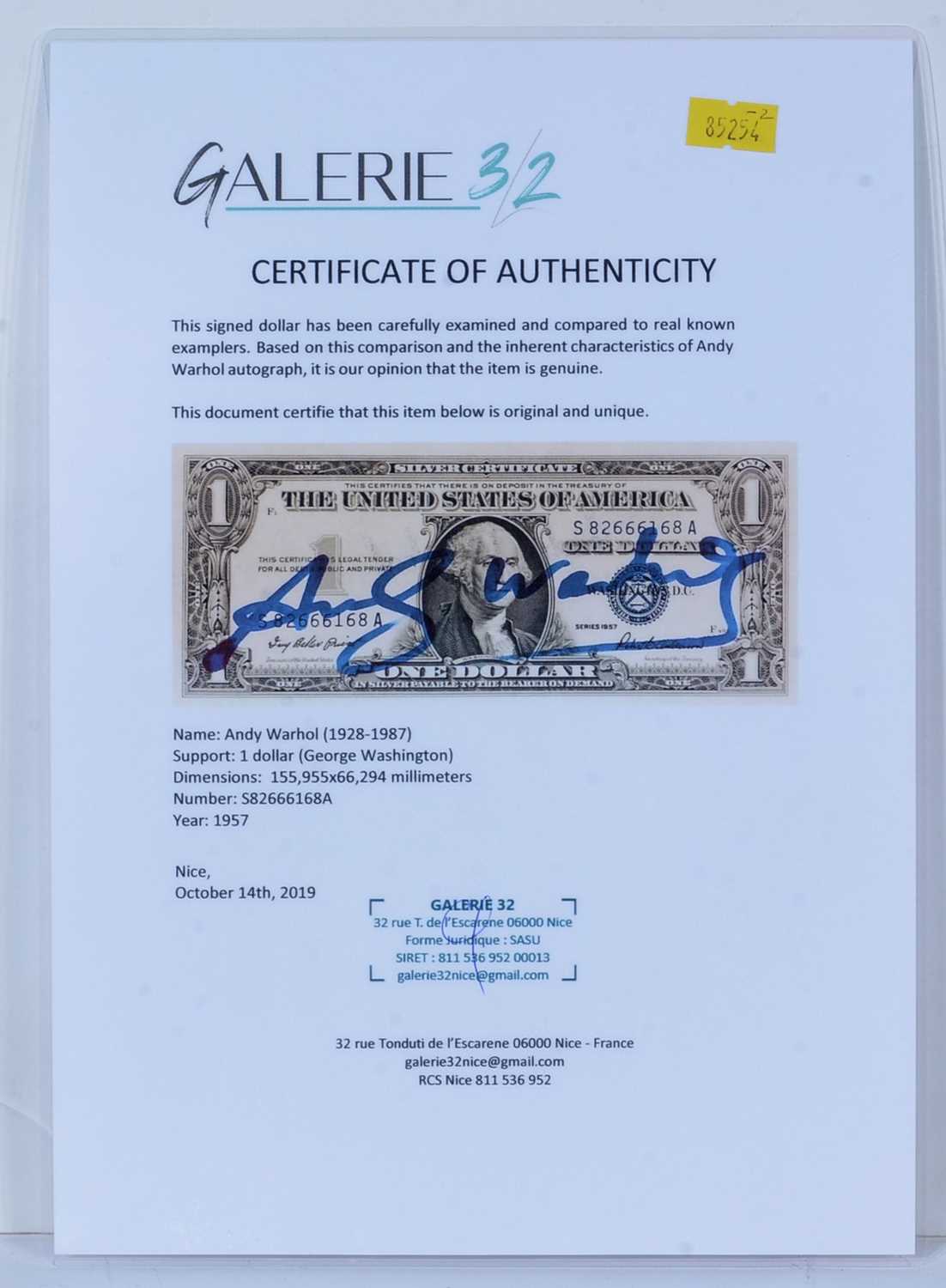 Andy Warhol - Signed One Dollar Bill (George Washington) | pen and ink - Image 2 of 4