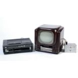 Bush bakelite TV, demodulator and VHS player.