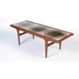 A mid Century teak tile-top coffee table.