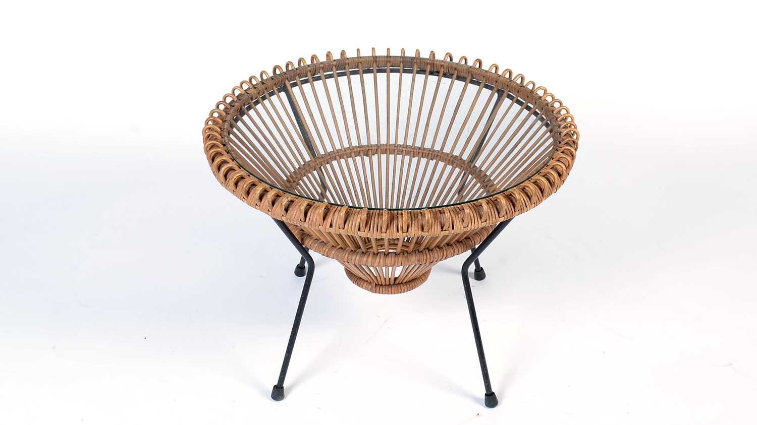 Franco Albini: a mid 20th Century rattan wrought metal coffee table. - Image 2 of 7