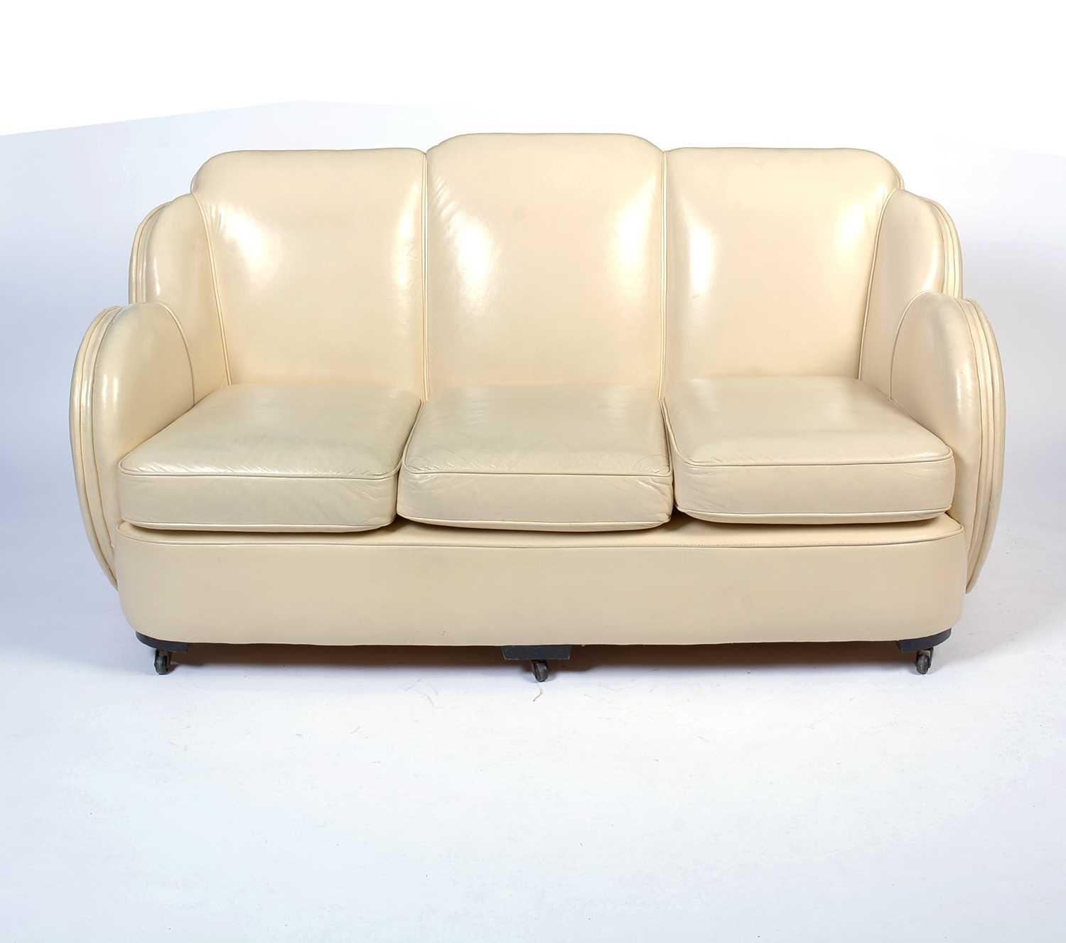 An Art Deco cream leather 'Cloud' suite. - Image 5 of 8