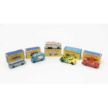 Five Matchbox Series diecast vehicles,