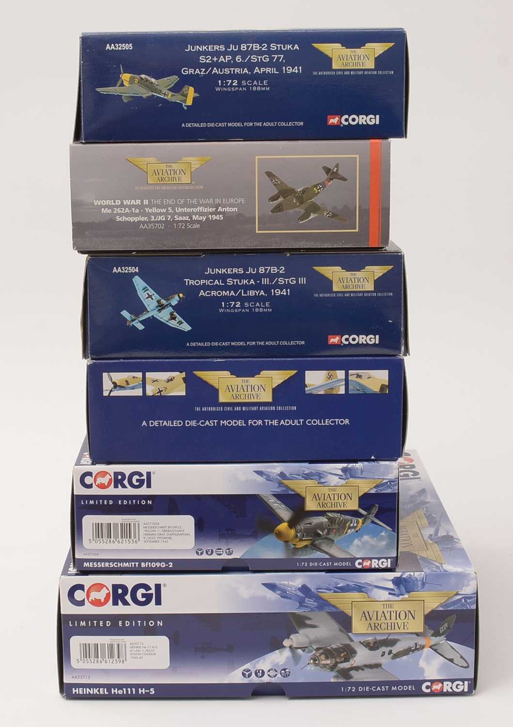 A group of six Corgi World War II Luftwaffe diecast scale model planes. - Image 2 of 2