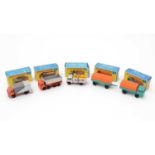 Five Matchbox Series diecast vehicles,