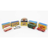 Five Matchbox Series diecast vehicles,