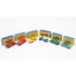 Six Matchbox Series diecast vehicles