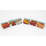 Six Matchbox Superfast diecast vehicles