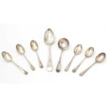 A set of six Elizabeth II silver large teaspoons; sauce ladle; and tablespoon.