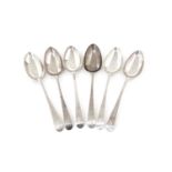 A set of six George III silver dessert spoons.