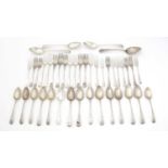 Mixed antique silver 'Old English' pattern flatware.