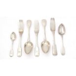 Scottish Provincial silver fiddle pattern flatware, various spoons.