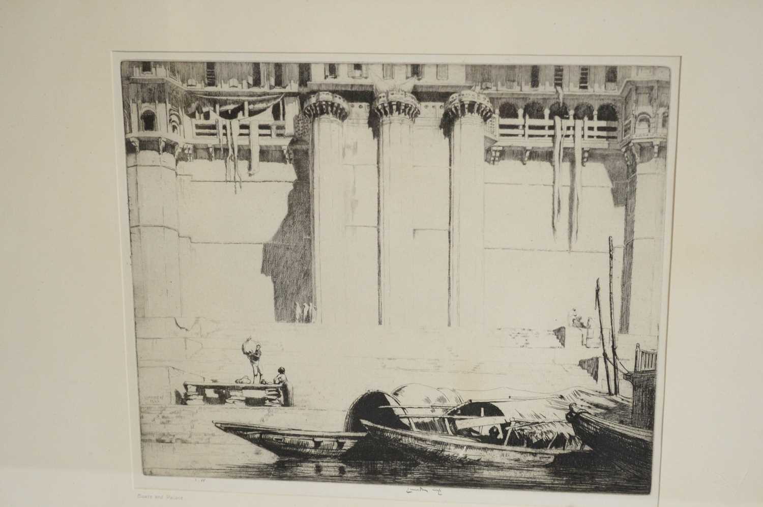 Ernest Stephen Lumsden - Boats and Palace, and Boats and Coolies | etchings - Image 4 of 5