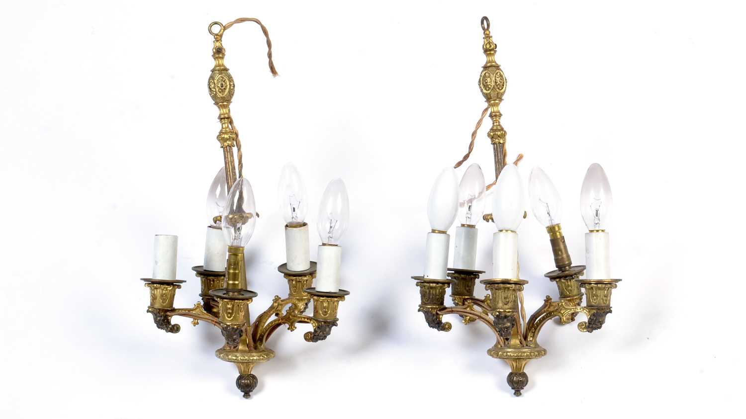 A pair of French Empire-style ormolu hanging wall lights and brackets - Image 2 of 7