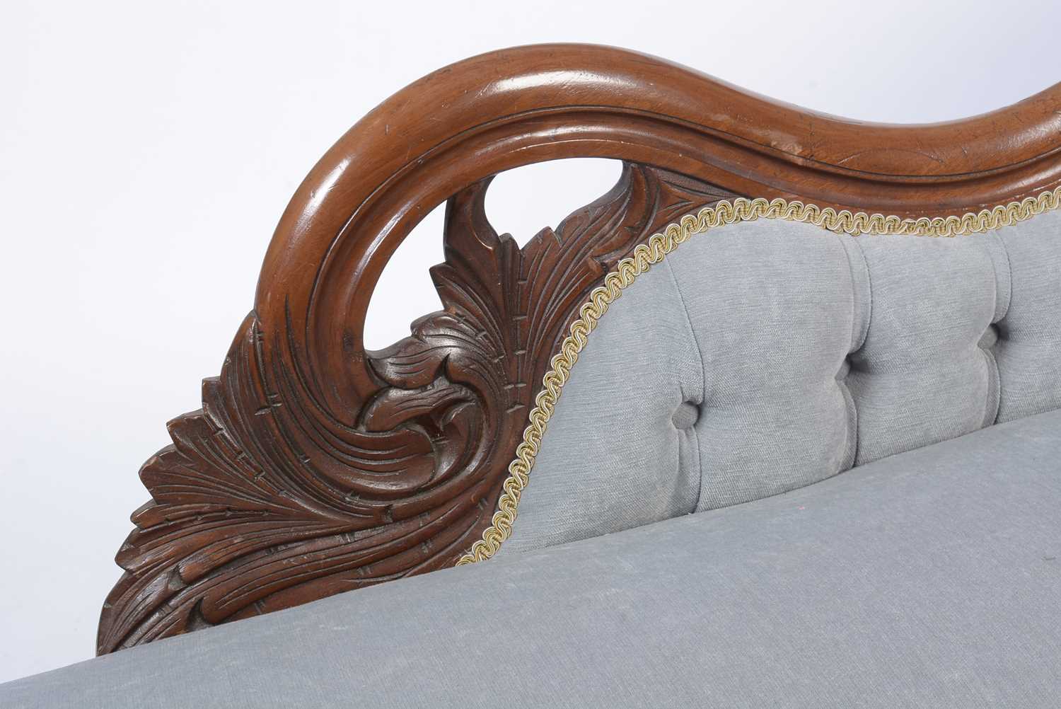 A Victorian carved walnut and button-upholstered chaise longue. - Image 2 of 9