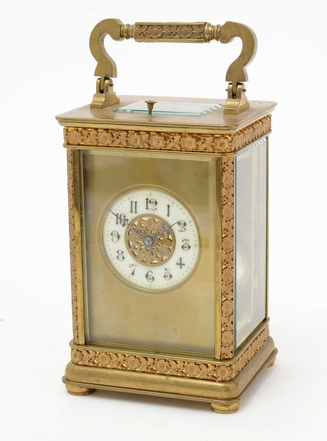 An ornate late 19th Century French gilt brass repeating carriage clock. - Image 2 of 5