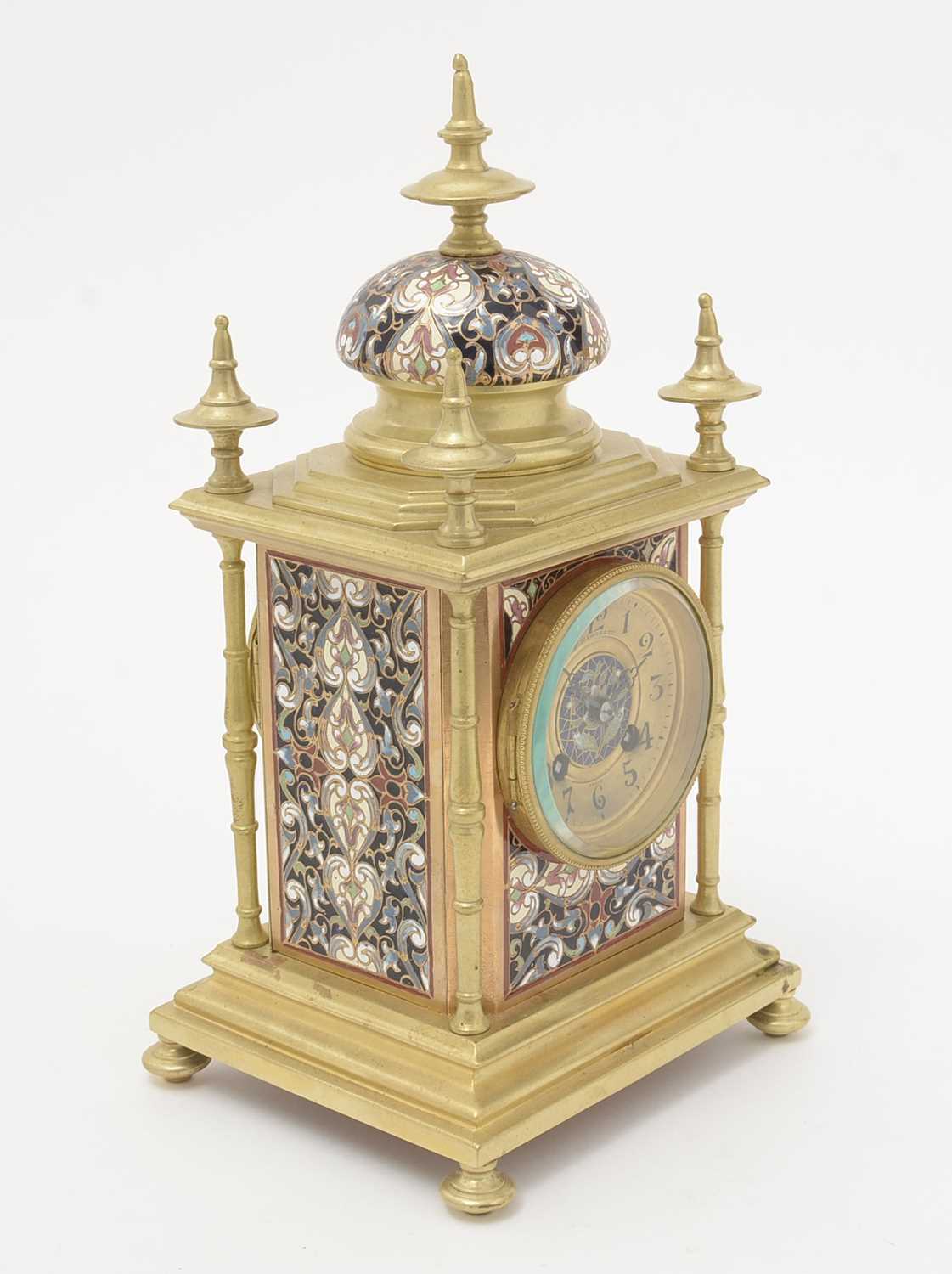 Vincenti et Cie: a French 19th Century gilt brass and champleve mantel clock. - Image 6 of 8