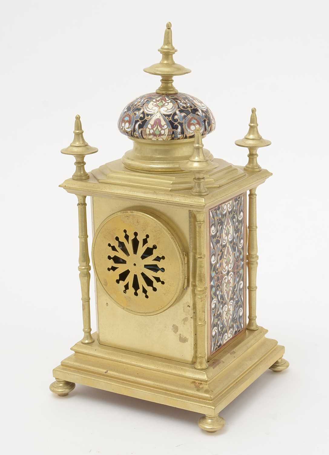 Vincenti et Cie: a French 19th Century gilt brass and champleve mantel clock. - Image 2 of 8