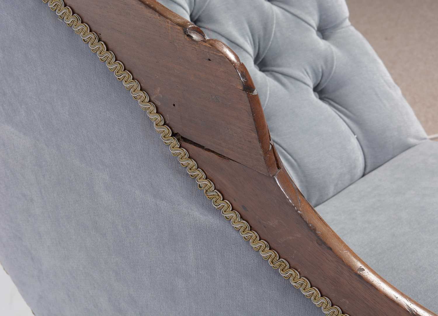 A Victorian carved walnut and button-upholstered chaise longue. - Image 7 of 9